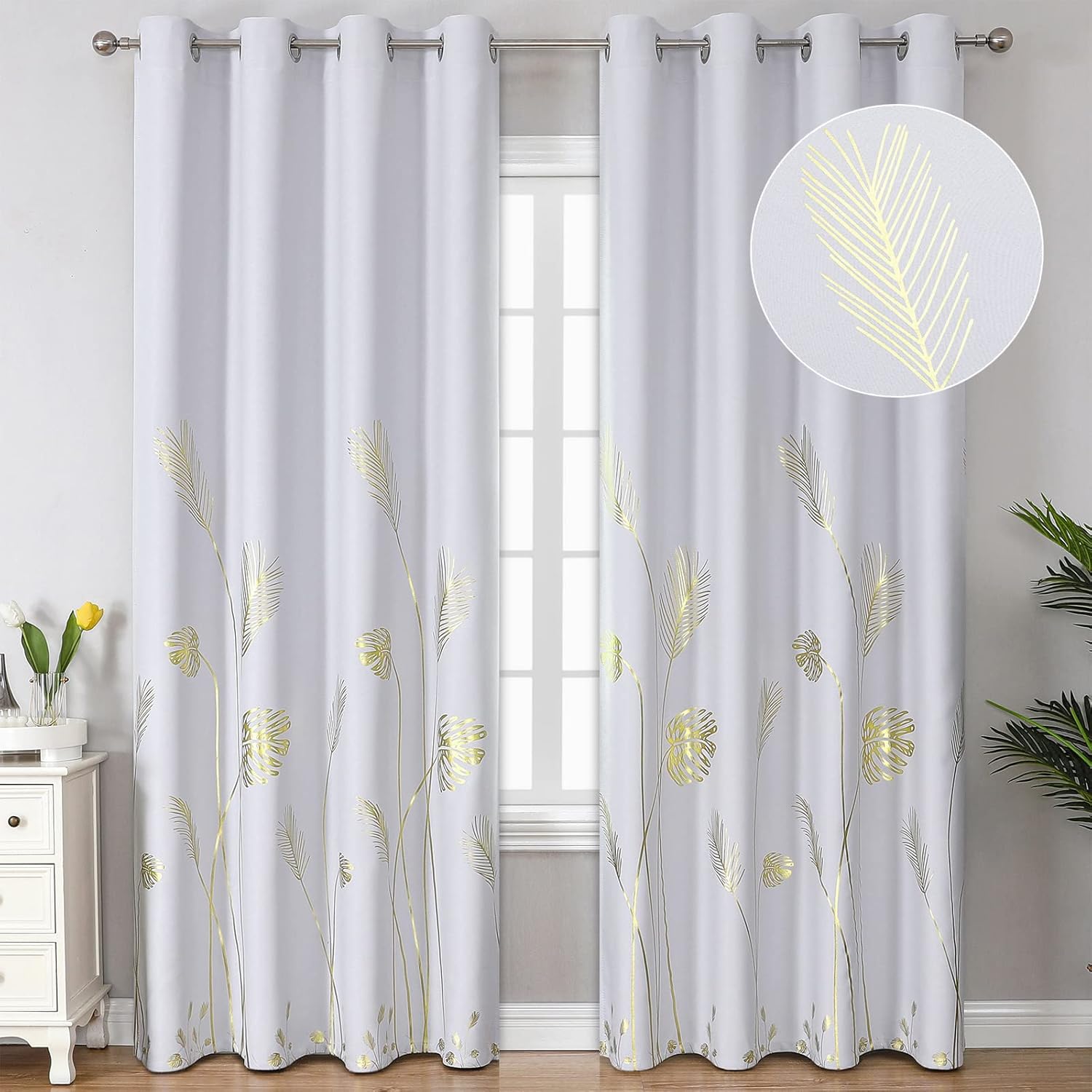 Estelar Textiler Greyish White Room Darkening Curtains for Home