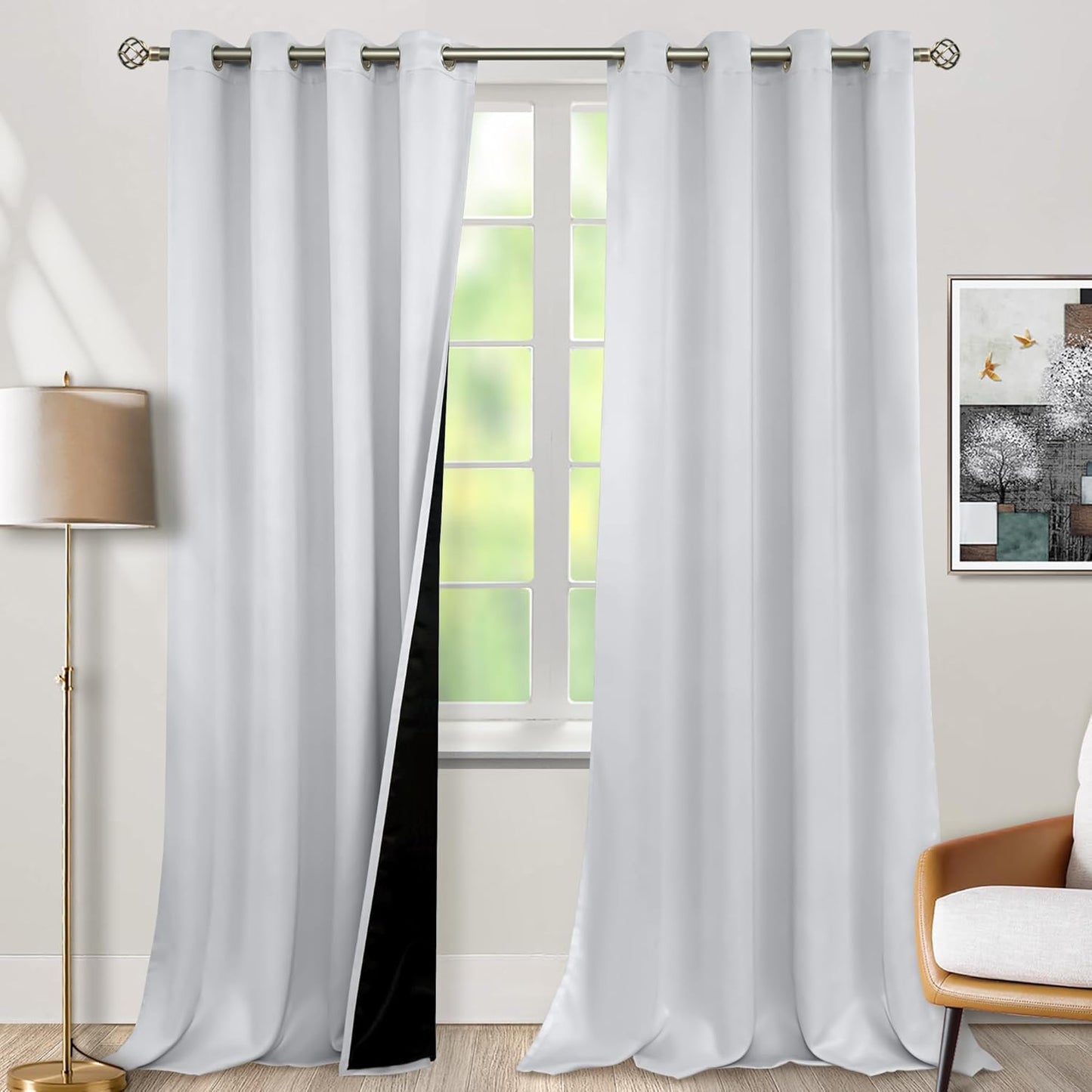 BGment Greyish White 100% Blackout Curtains for Total Darkness