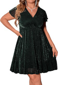 Floerns Women Plus Size Glitter Wrap V Neck Short Sleeve Dress