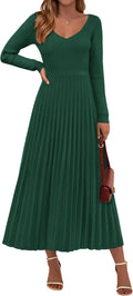PRETTYGARDEN Sweater Dress Ribbed Knit Pleated A Line