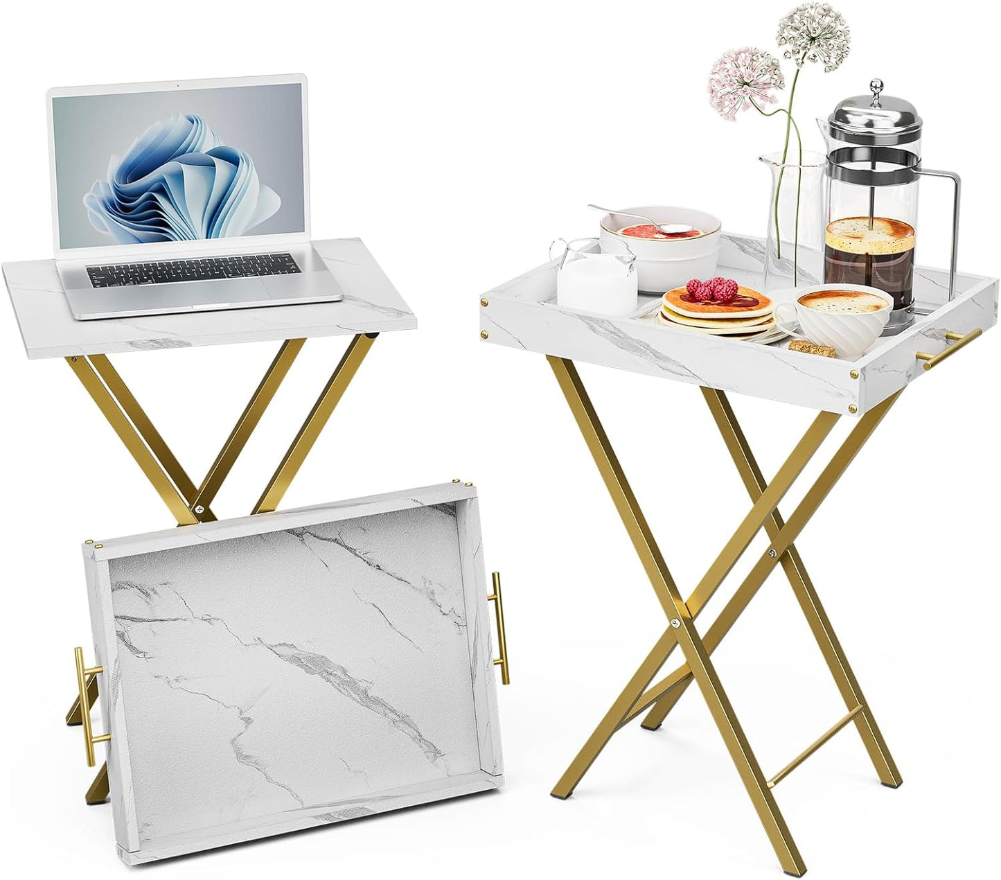 Portable Folding TV Tray Tables - Set of 2 for Snacking on the Sofa