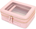 Clear XL Makeup Organizer for Women - Pink Double Layer Travel Case