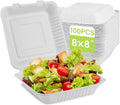 Clamshell Take Out Food Containers 8x8 - Compostable Heavy Duty Pack