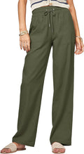 Women Linen Pants Wide Leg Palazzo with Drawstring and Pockets
