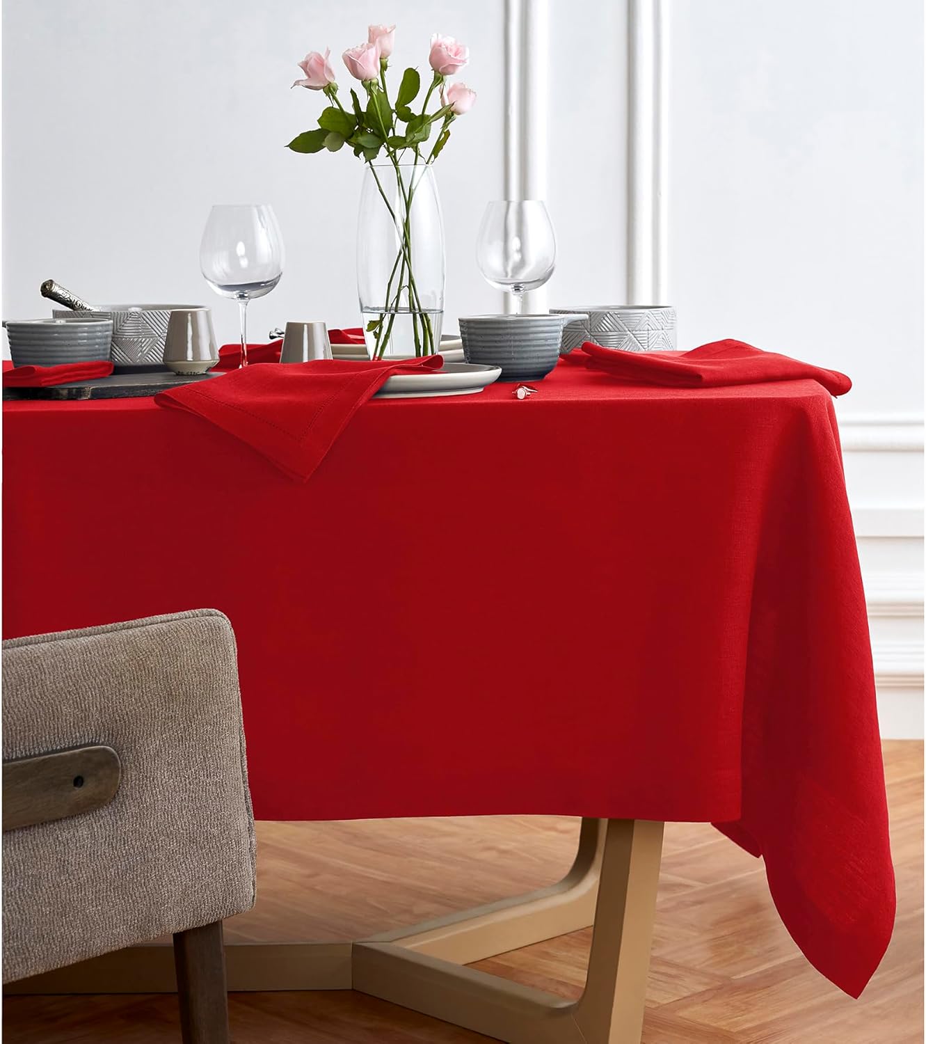 Luxurious 100% Pure Linen Red Tablecloth for Elegant Dining