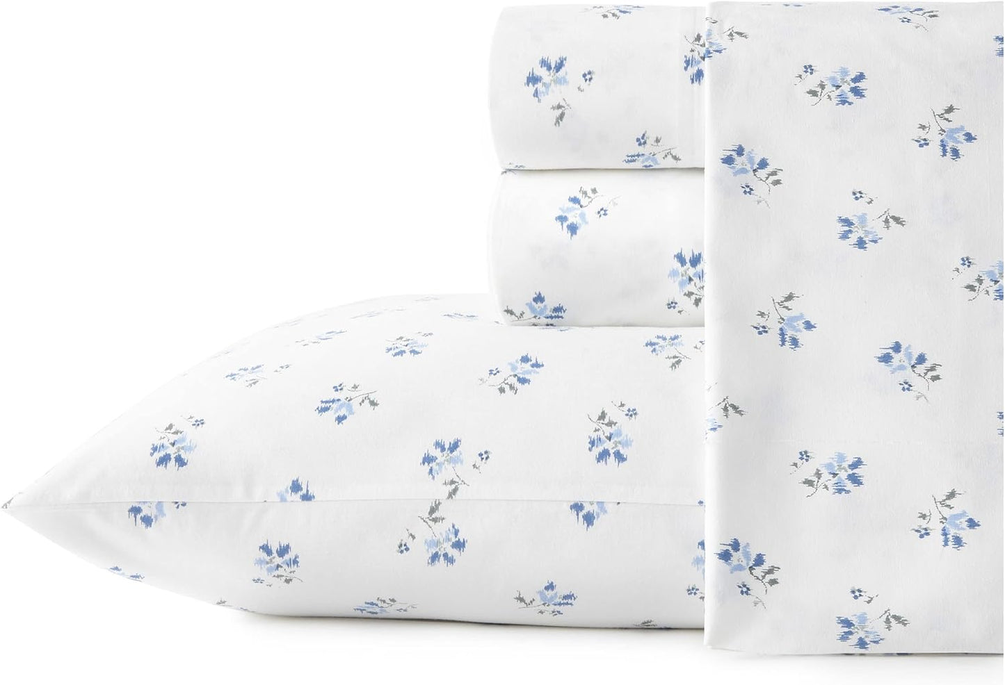 Queen Sheets Set - Cotton Percale Bedding with Floral Design