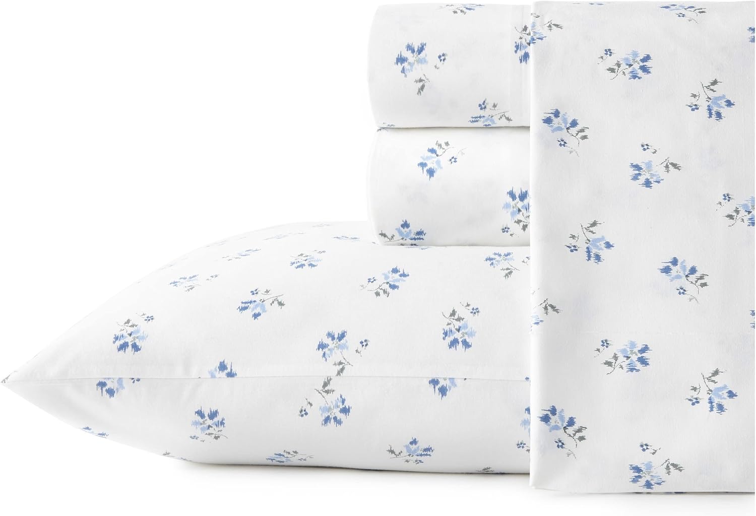 Queen Sheets Set - Cotton Percale Bedding with Floral Design