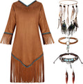 Indian Costume Set with Feathers and Fringe - Complete Halloween Look