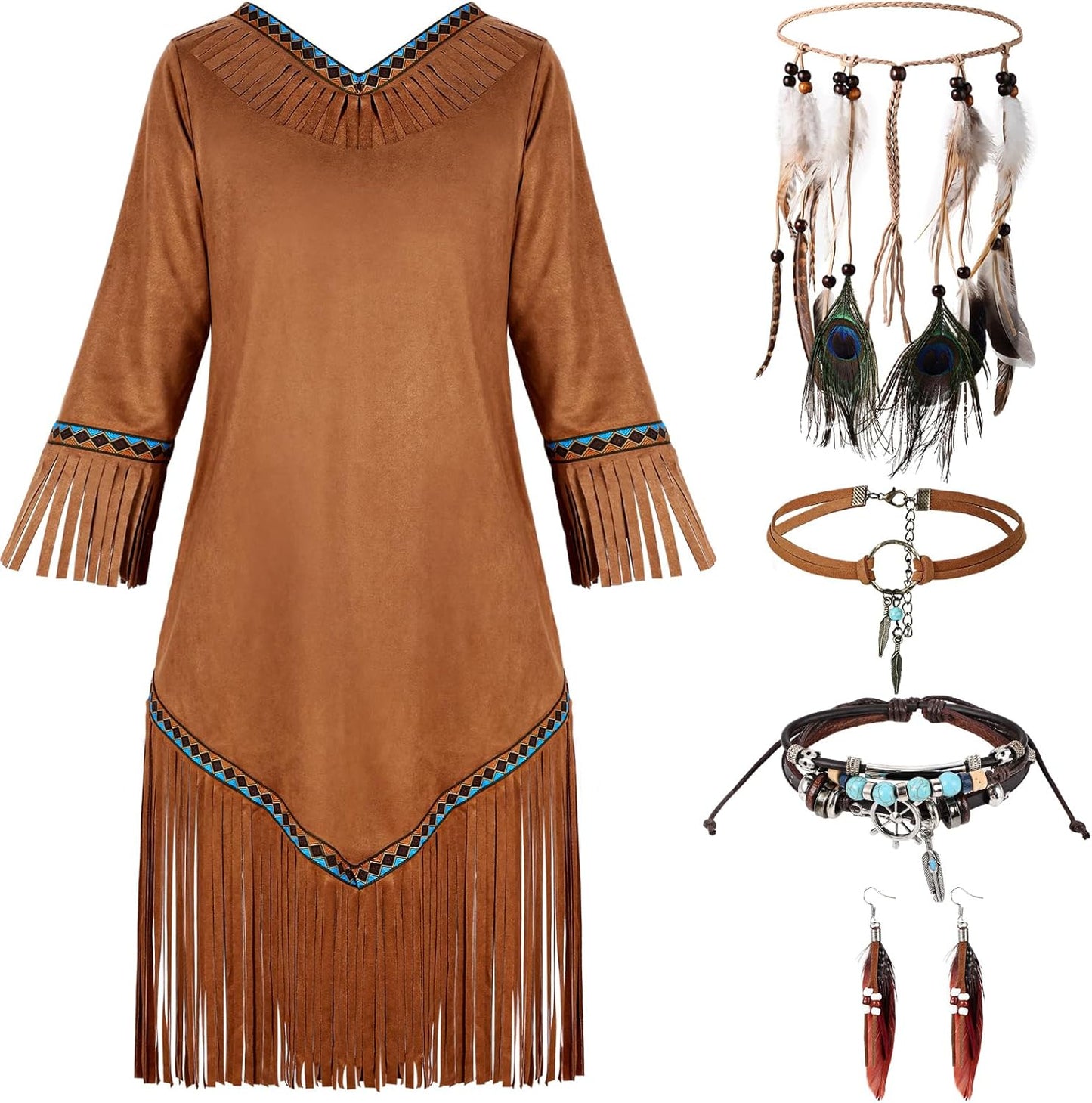 Foaincore Indian Costume Set for Halloween - 5 Pcs Princess Outfit