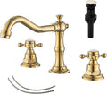 GGStudy 3 Holes Widespread Bathroom Sink Faucet in Polished Gold