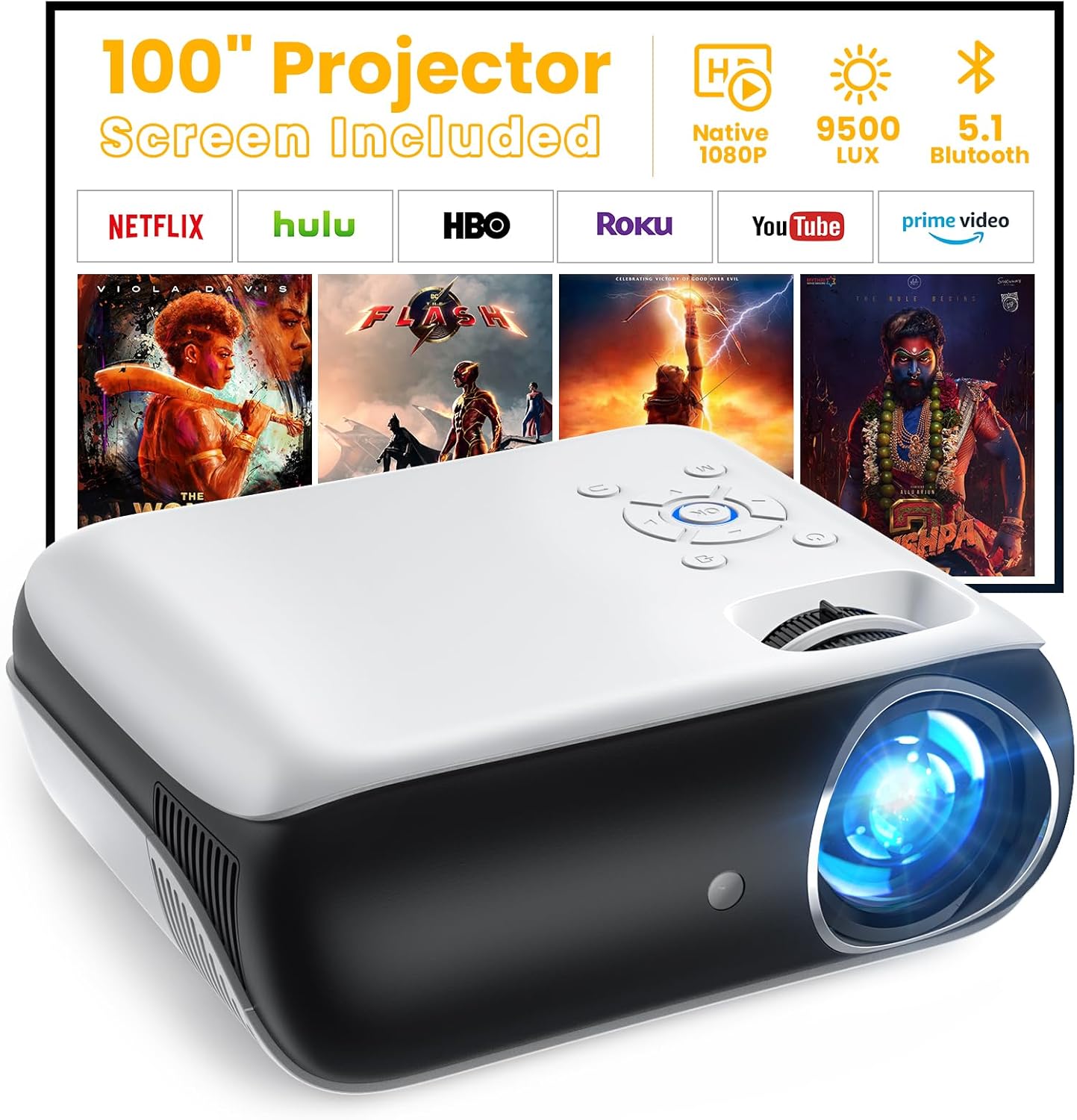 Portable Outdoor Projector with Screen for Stunning 1080P Movies