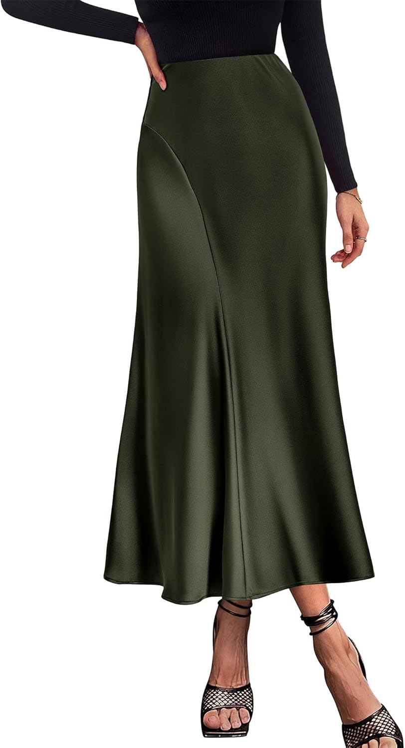 KIRUNDO Women's Satin High Waisted Maxi Skirt for All Seasons