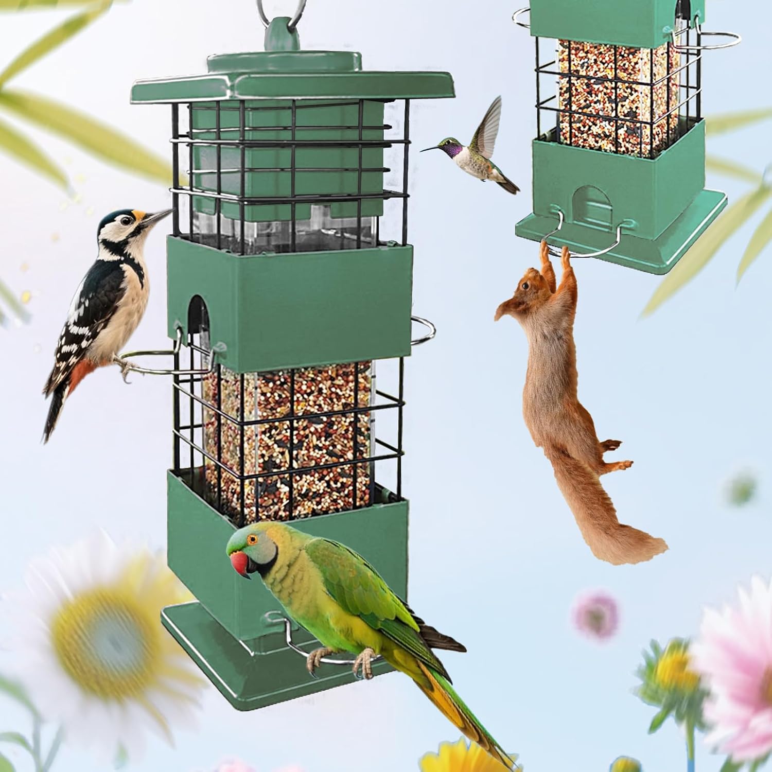 Squirrel Proof Bird Feeder with 4 Ports for Wild Birds Outdoors