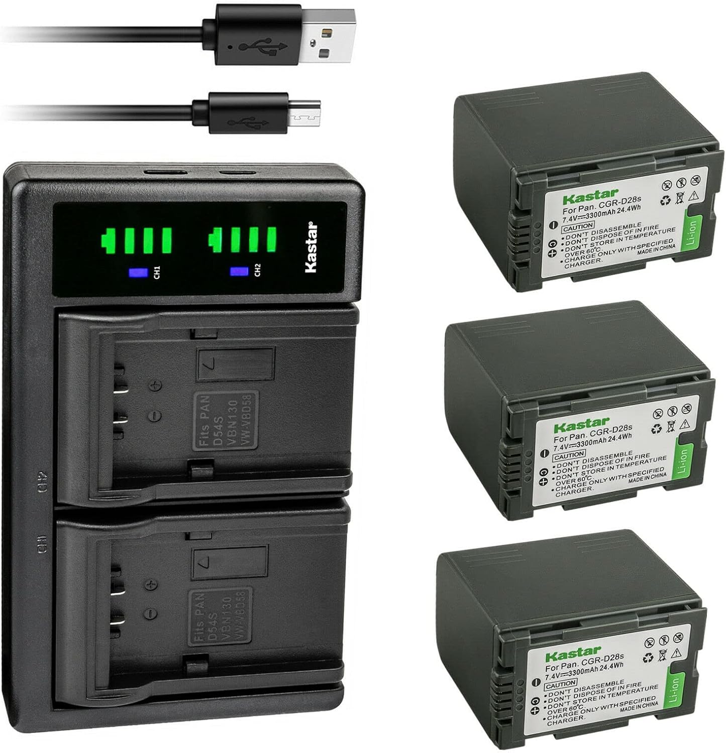 Kastar 3-Pack CGR-D28 Battery and LTD2 USB Charger Replacement
