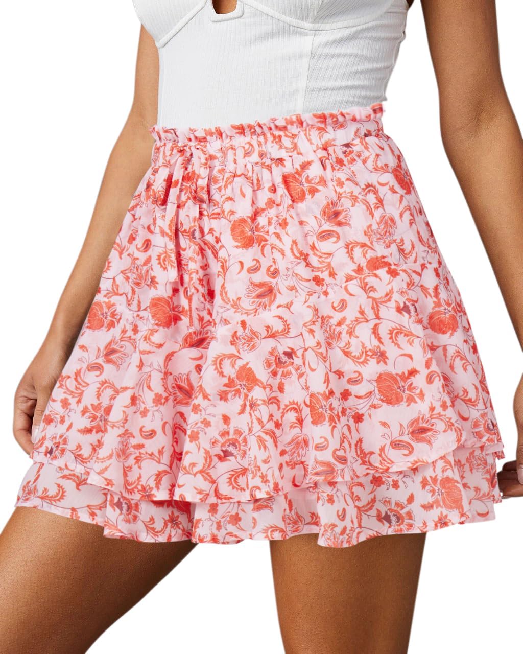 Flowy Shorts for Women Casual Boho Floral Ruffle Mini Skirts