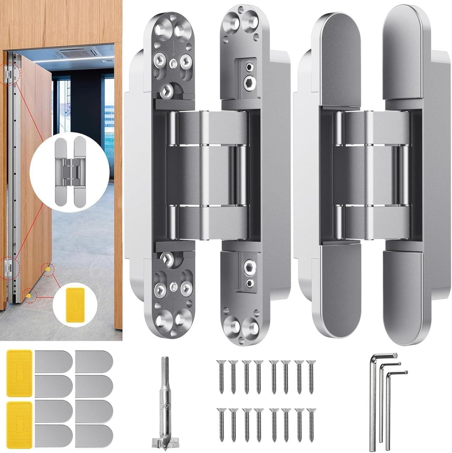 7 Inch Hidden Door Hinge for Invisible Doors - Silent 180 Degree