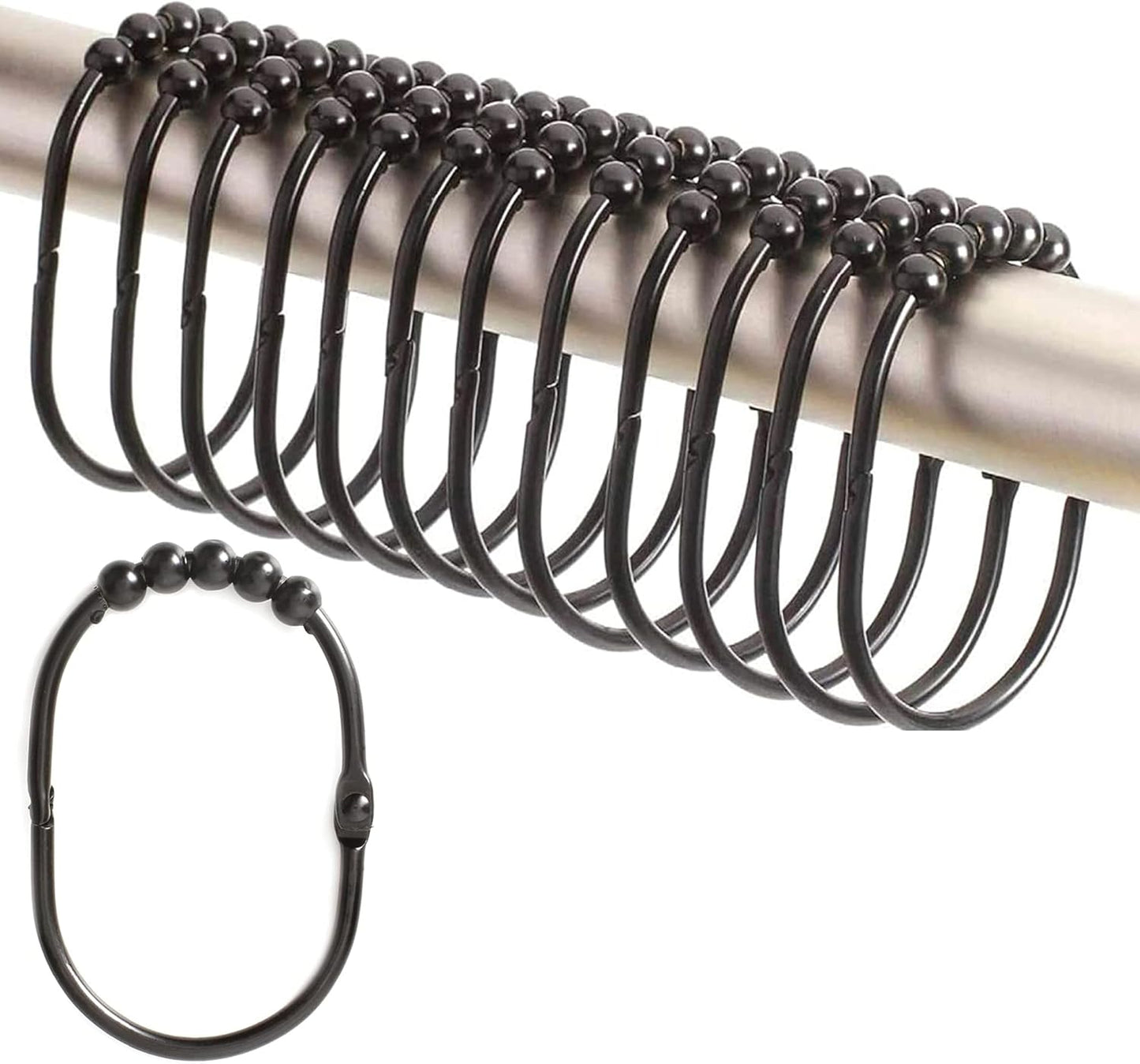 Easy Glide Stainless Steel Shower Hooks - Set of 12