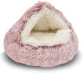 Cozy Cat Bed Round Plush Hooded Cave - Calming, Waterproof 23in