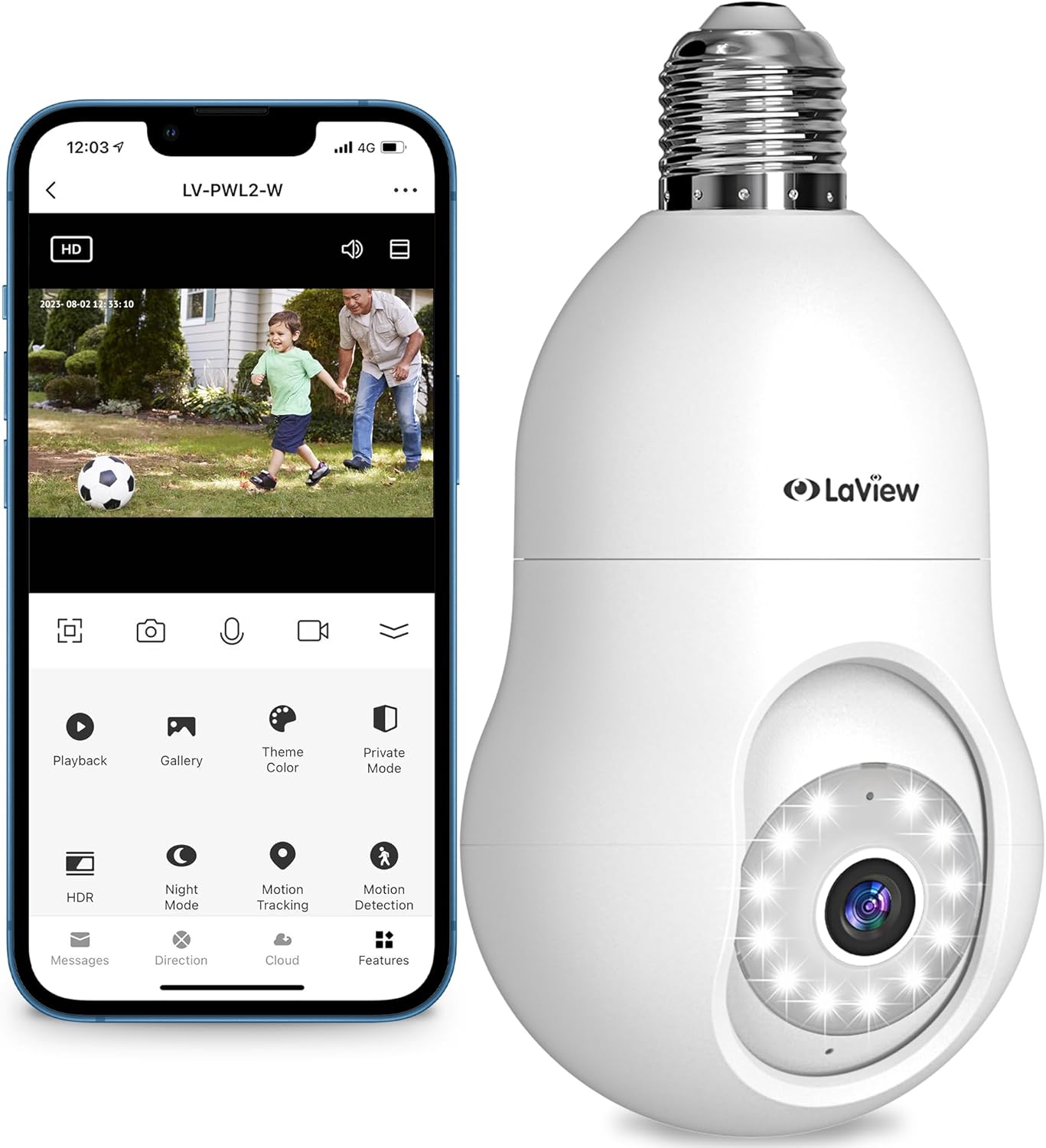 LaView 4MP Bulb Cam: 360 Color, Motion Detection