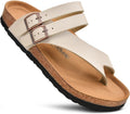Womens Strappy Cork Footbed Slides with Adjustable Buckles