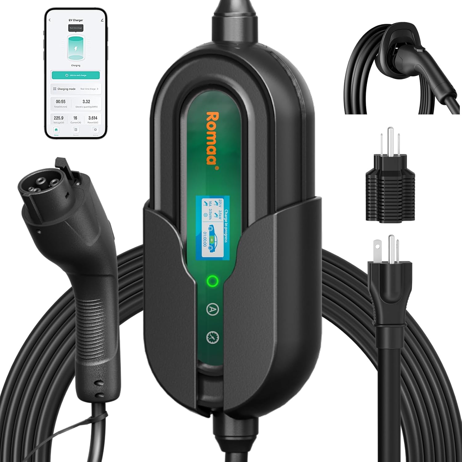 Romaa Level 1&2 Portable EV Charger with App Control