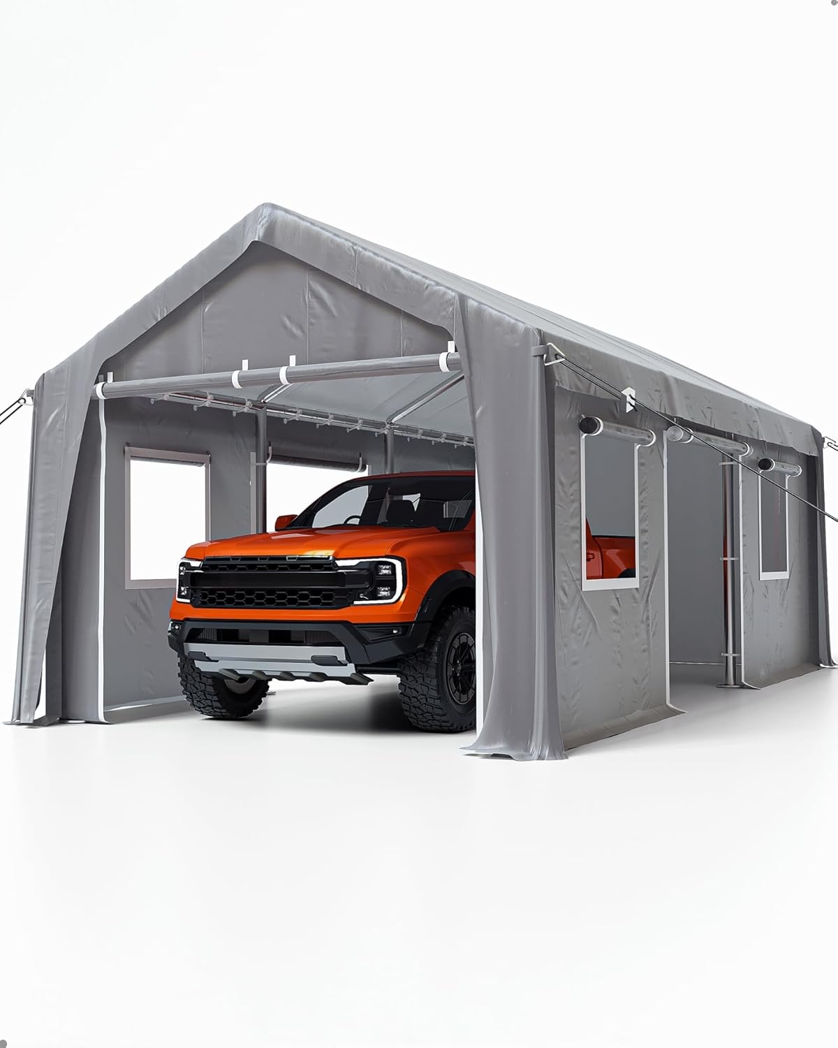 Heavy-Duty Carport for All Seasons with 4 Windows and Doors