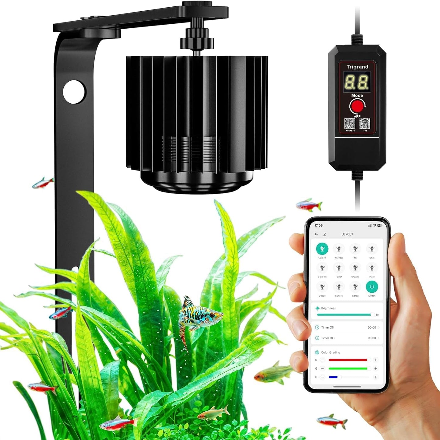 LED Aquarium Light with Adjustable Timer and Full Spectrum Modes
