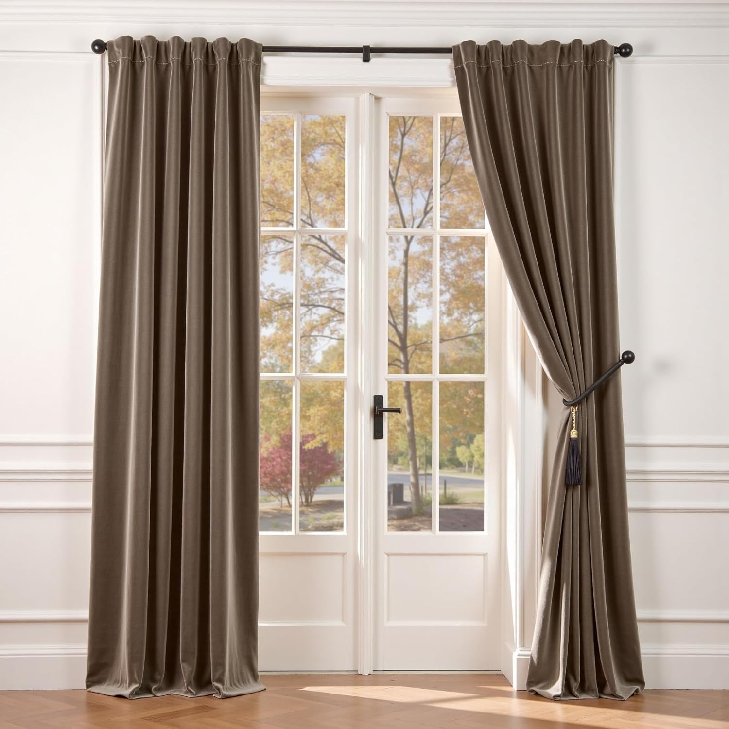 Lazzzy Dark Brown 84 Inch Long Blackout Velvet Curtains
