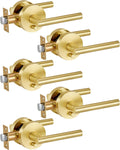 5 Packs Gold Door Handle Brushed Gold Heavy Duty Lever - Privacy Pack