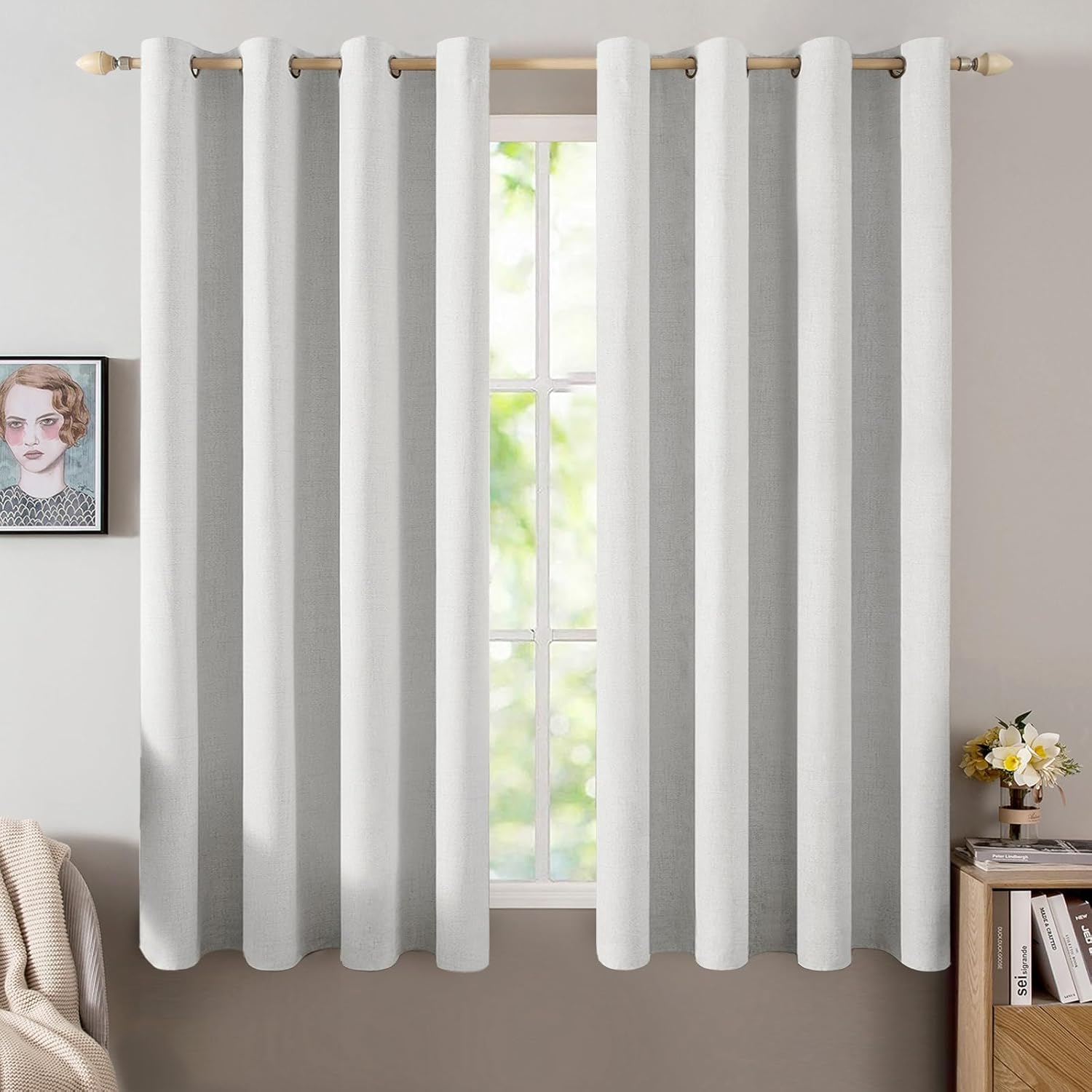 MIULEE Linen Textured Blackout Curtains for Bedroom & Living Room