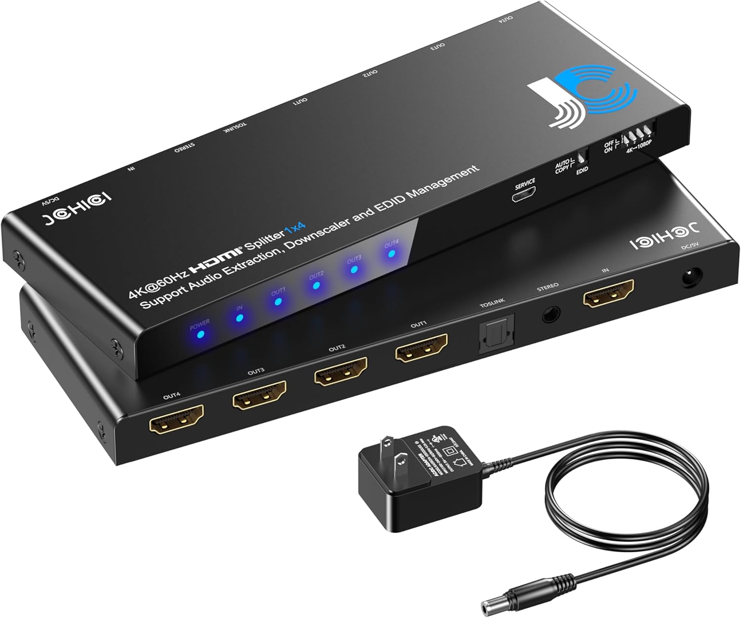 1x4 HDMI Splitter 4K@60Hz with Audio Extractor for Gaming