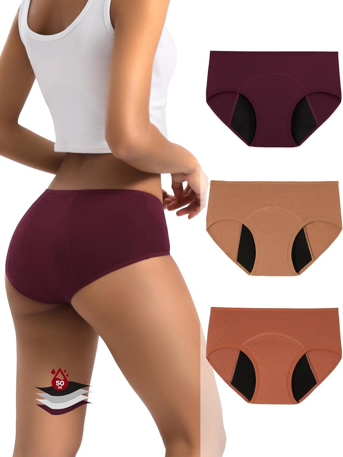 Leak-Proof Menstrual Cotton Hipster Panties for Women Teens