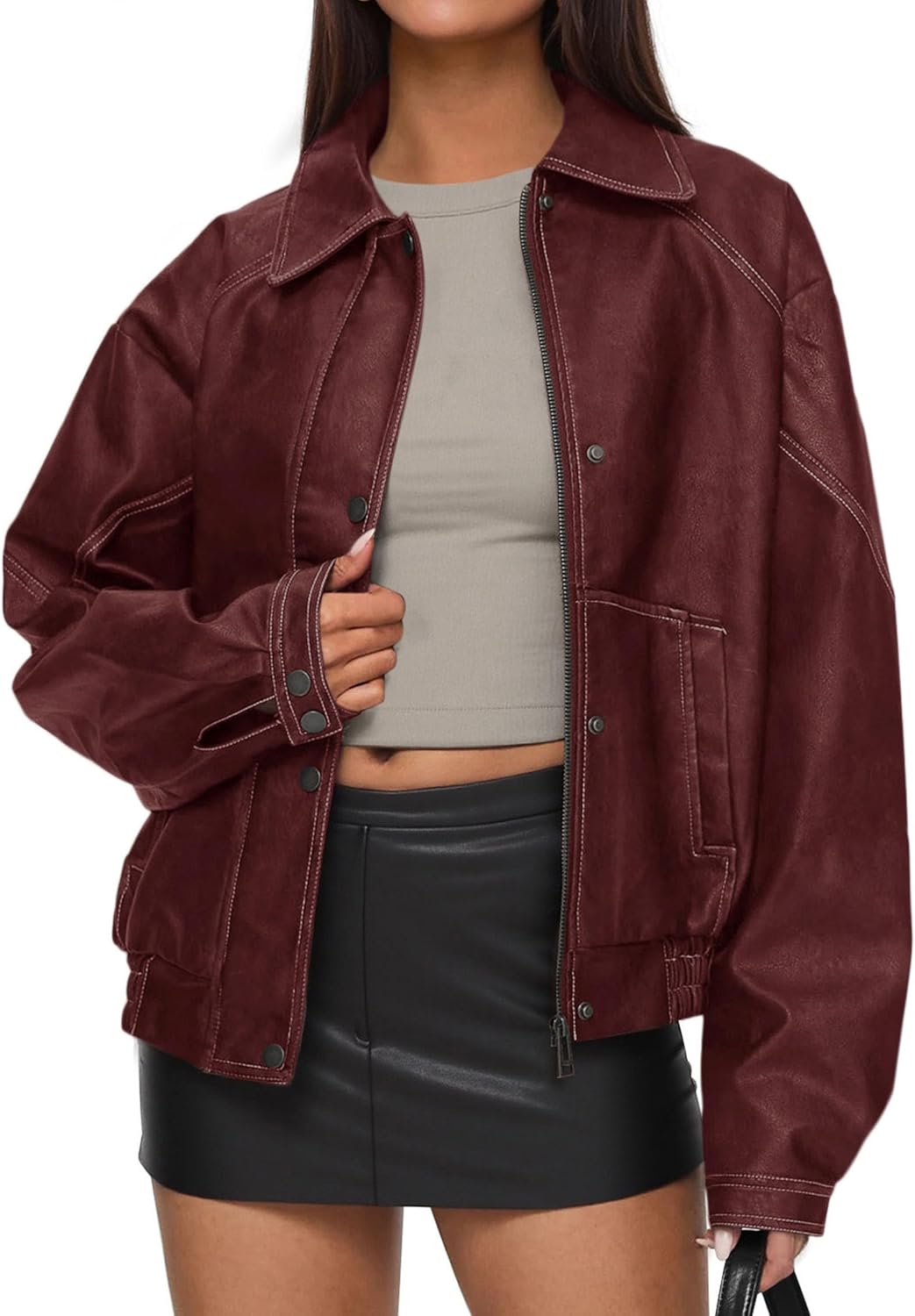 PRETTYGARDEN Faux Leather Jacket for Women - Stylish Oversized Look