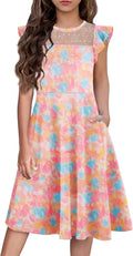 Girls Dresses Summer Formal Party Wedding Ruffle Sleeve Mesh A-Line is