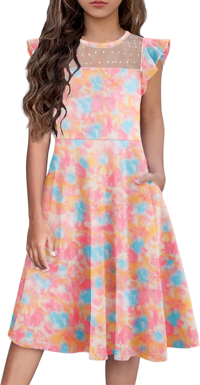 Girls Dresses Summer Formal Party Wedding Ruffle Sleeve Mesh