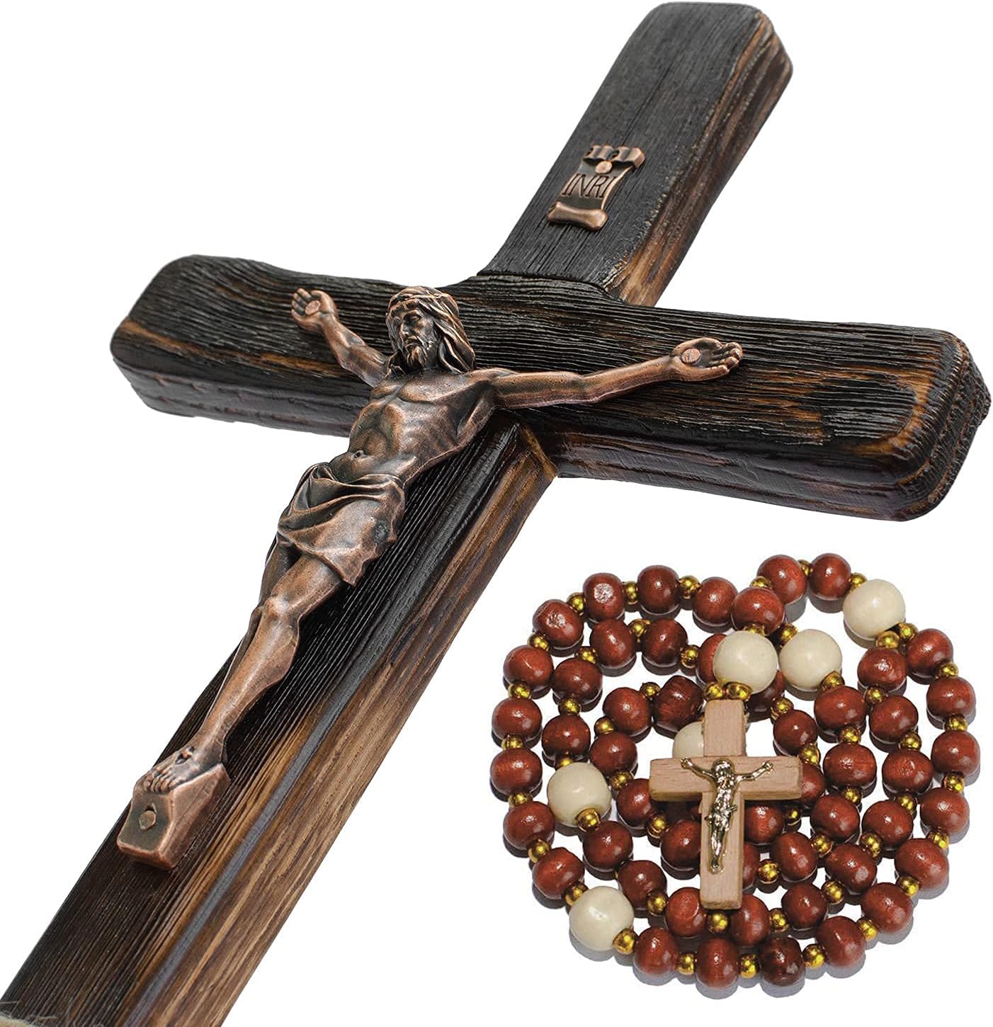 Rustic Crucifix Wall Cross - Handmade Wooden Charred Oak Decor