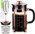 Stainless Steel French Press, 34oz Capacity, 4 Filters, Heat Resistant Glass - YMMIND