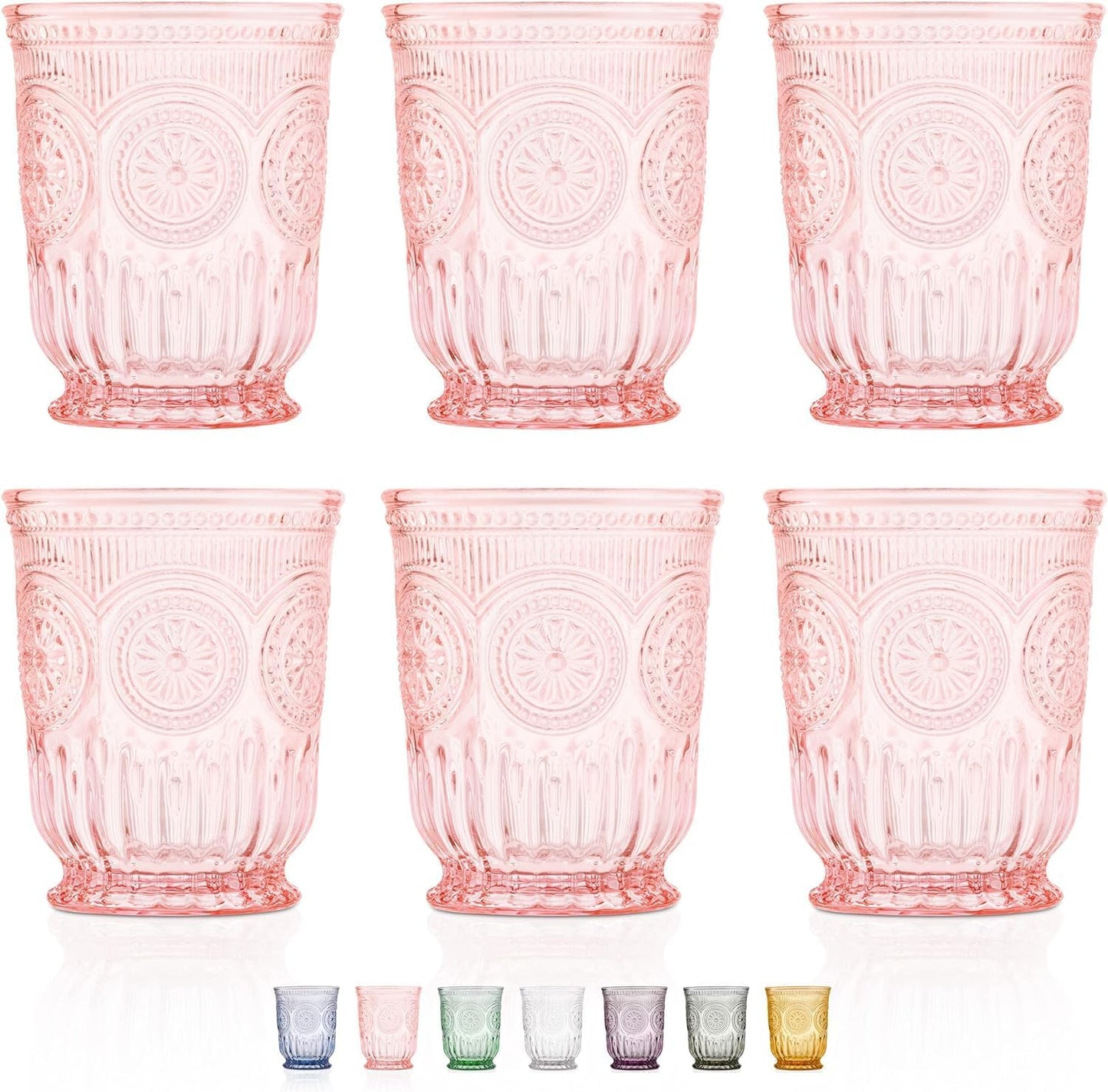 Yungala Pink Glass Cups Set of 6 Vintage Drinking Glasses