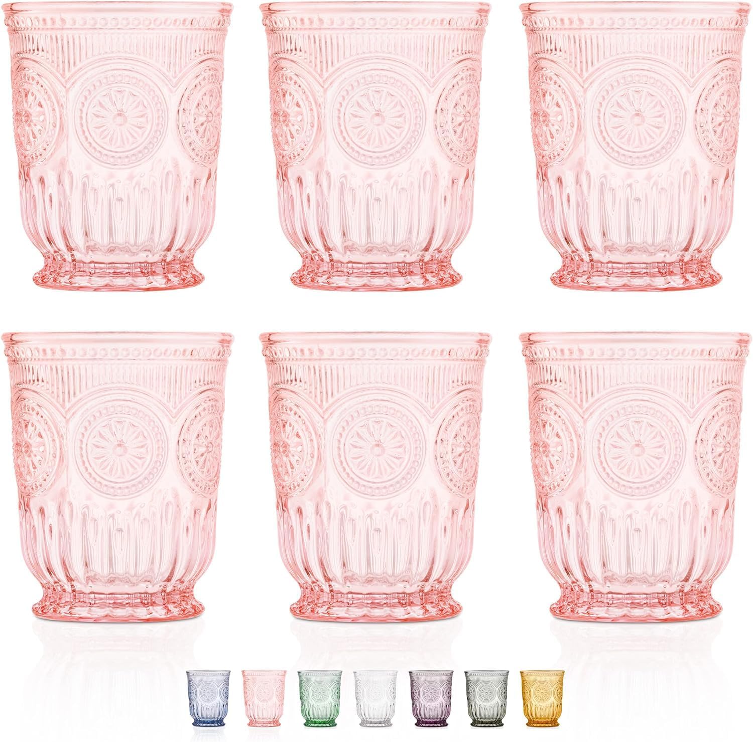 Yungala Pink Glass Cups Set of 6 Vintage Drinking Glasses