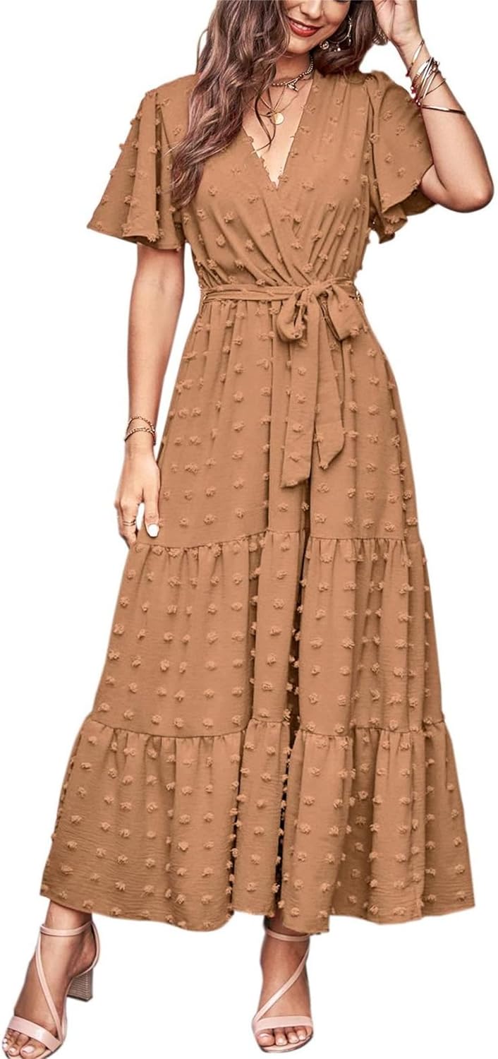 MASCOMODA Womens Summer Swiss Dot Maxi Dress for Any Occasion
