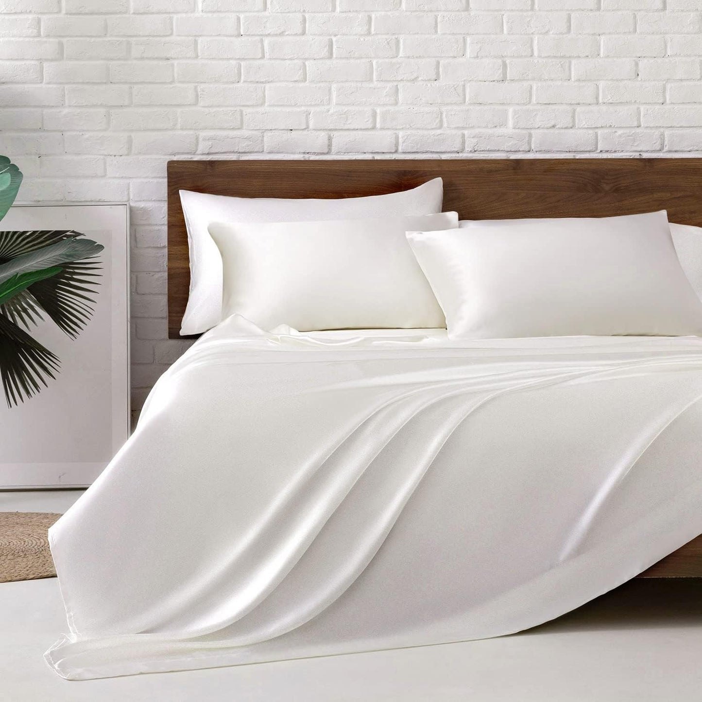 MR&HM Satin Bed Sheets Set for Queen Size with Deep Pocket