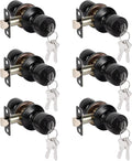 Matte Black Door Knob with Lock and Key - 6 Pack, Secure Interior Fit