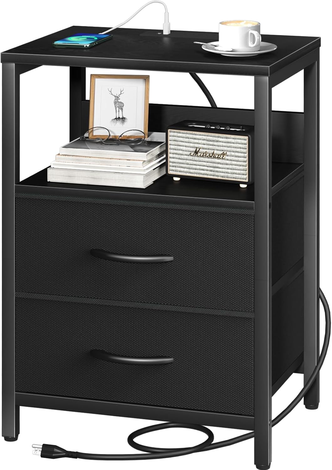 Yoobure Nightstand with Charging Station for Small Spaces