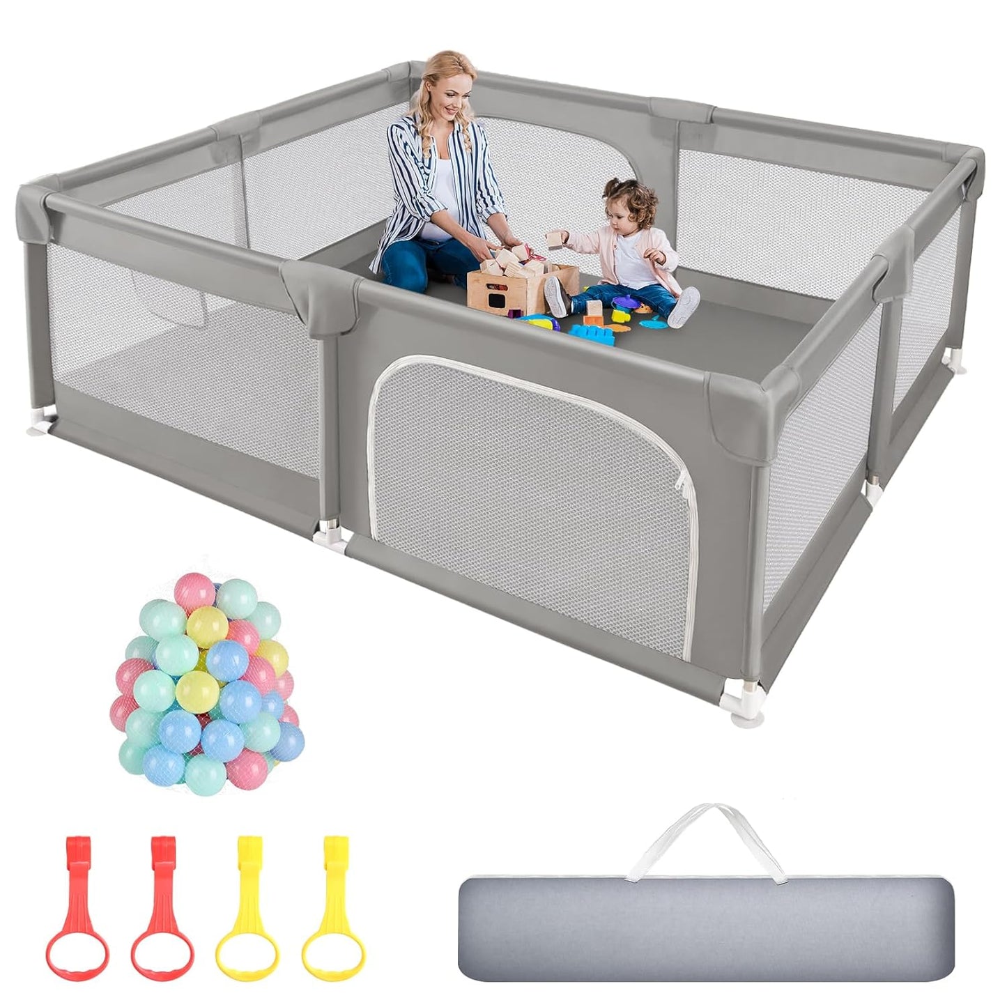 Extra Large Baby Playpen 79x71 inch with Safety Gate and Balls