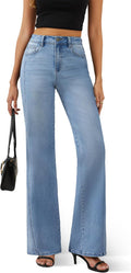 FLYING BANANA Women's Wide Leg Jeans High Waisted Stretchy Raw Hem