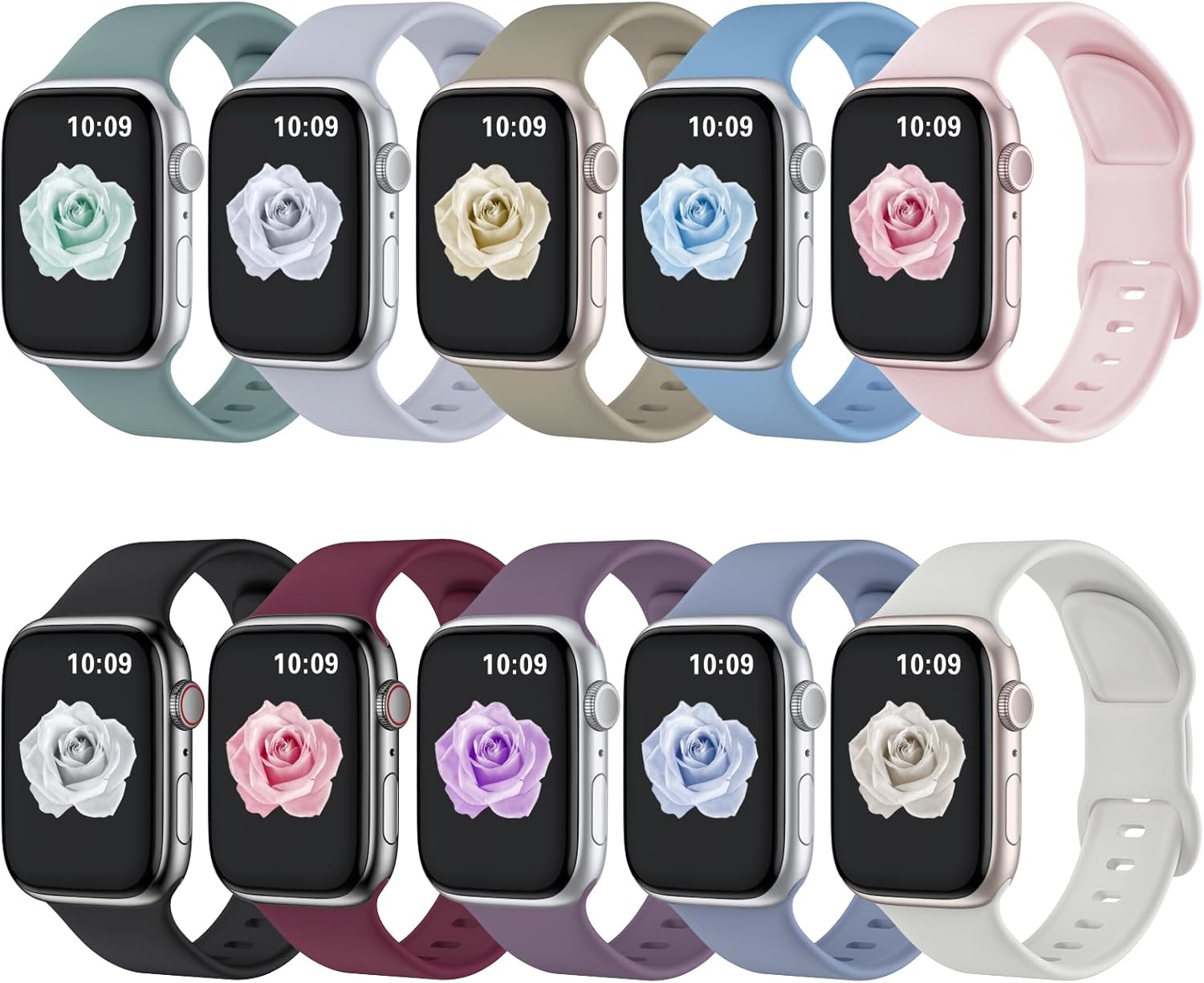 10 Pack Waterproof Silicone Bands for Apple Watch - Posharra