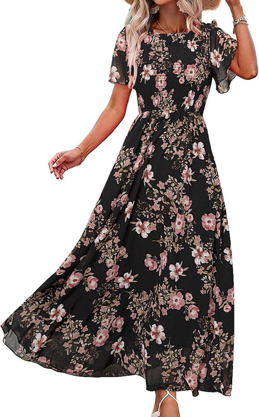 Simplee Womens Summer Floral Casual Maxi Dress for Elegance
