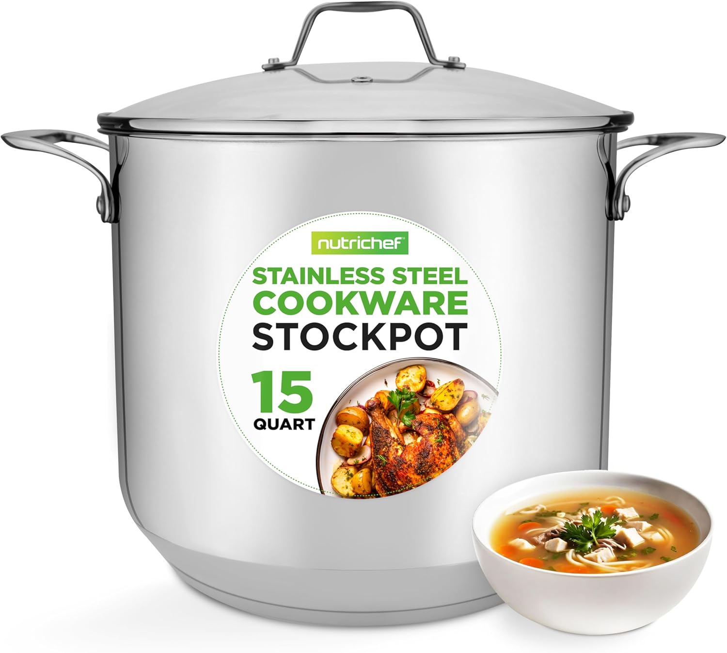 NutriChef 15-Quart Stainless Steel Stock Pot for Stews & Soups