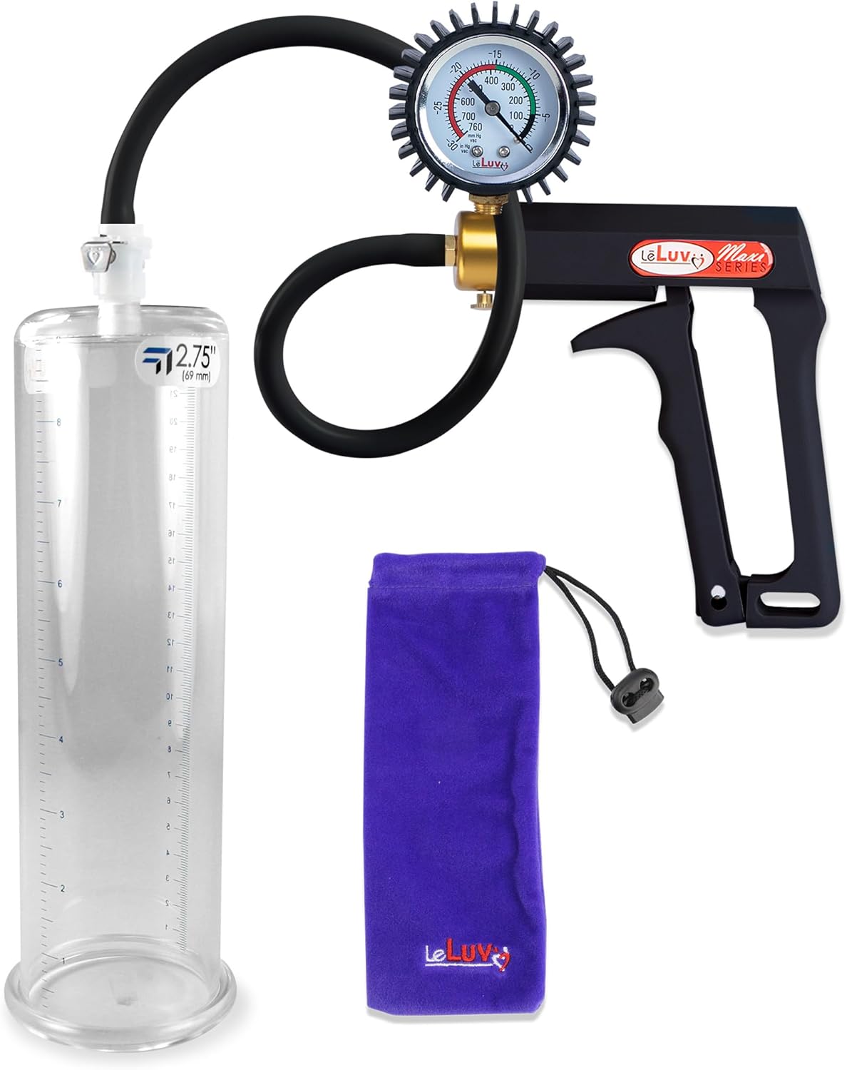 LeLuv Black Maxi Penis Pump with Premium Silicone Hose Kit
