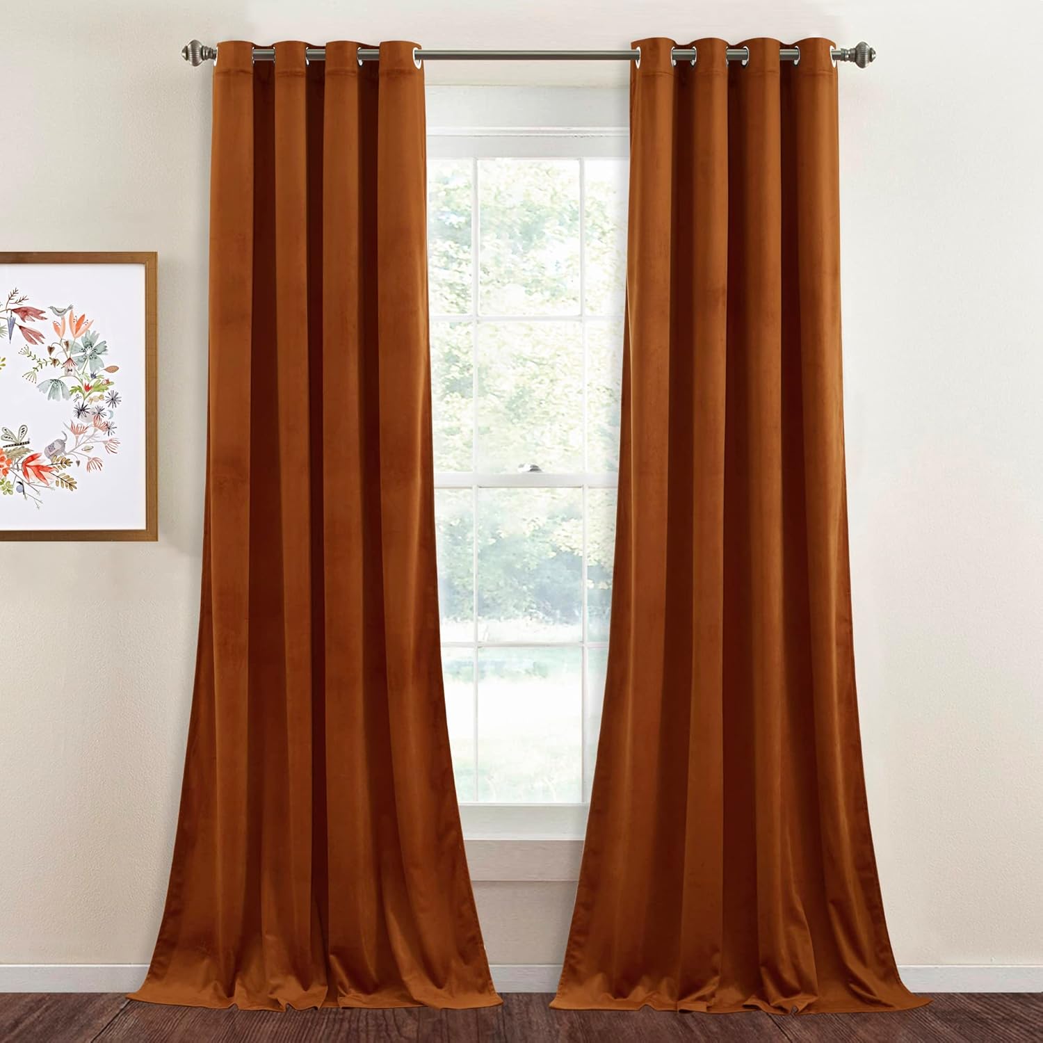 StangH Burnt Orange Velvet Curtains for Room Darkening Style